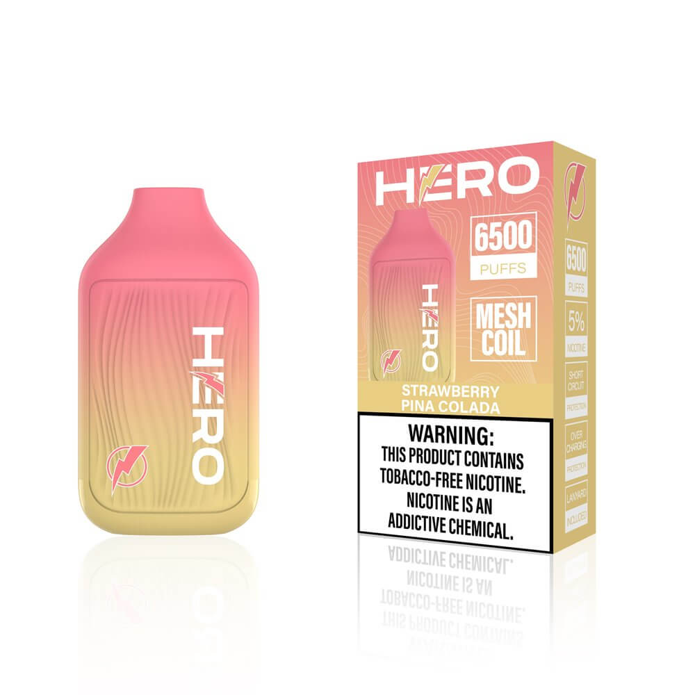 Hero 9ML 6500 Puffs 650mAh Prefilled Synthetic Nicotine Salt Rechargeable Disposable Device With Mesh Coil