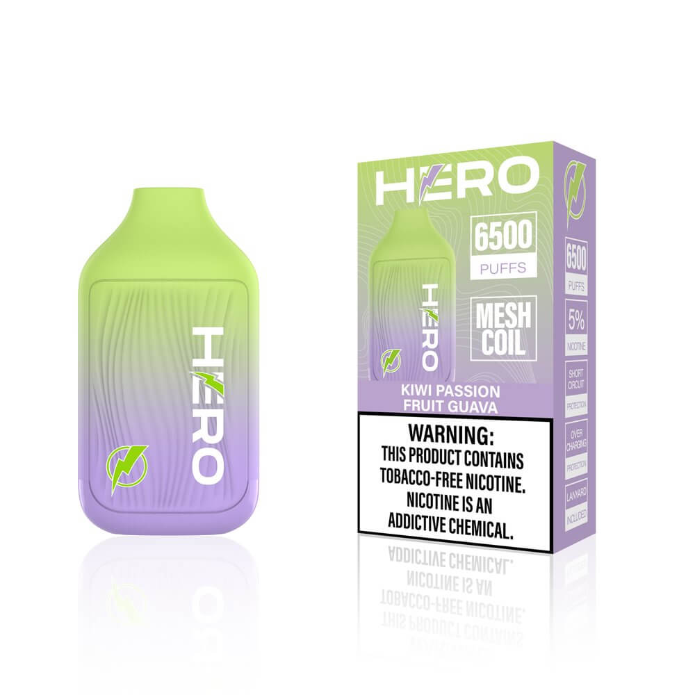 Hero 9ML 6500 Puffs 650mAh Prefilled Synthetic Nicotine Salt Rechargeable Disposable Device With Mesh Coil