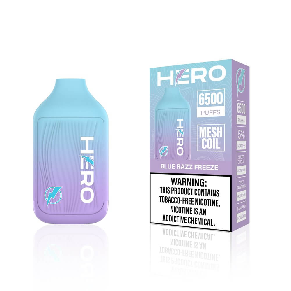 Hero 9ML 6500 Puffs 650mAh Prefilled Synthetic Nicotine Salt Rechargeable Disposable Device With Mesh Coil