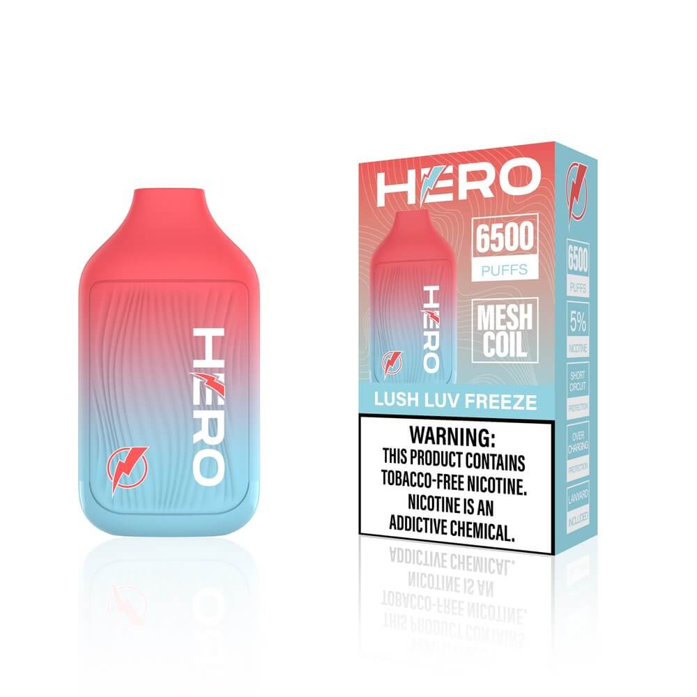 Hero 9ML 6500 Puffs 650mAh Prefilled Synthetic Nicotine Salt Rechargeable Disposable Device With Mesh Coil