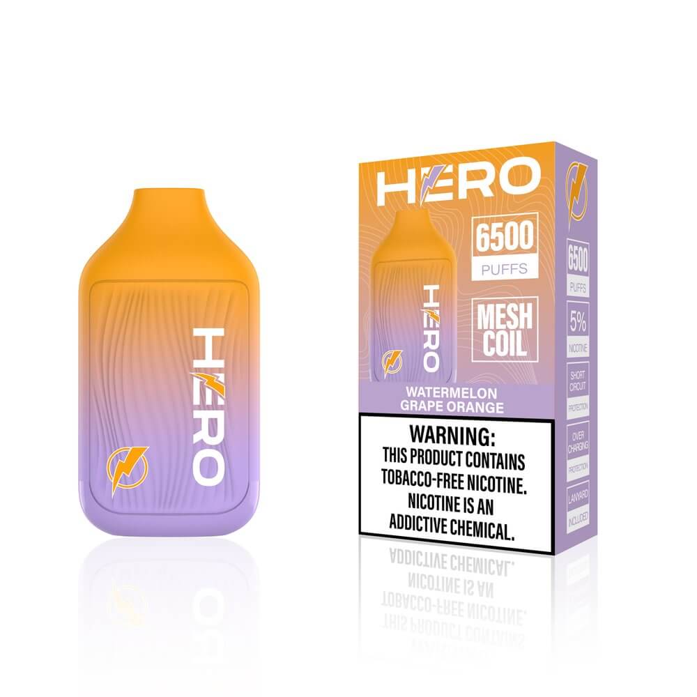 Hero 9ML 6500 Puffs 650mAh Prefilled Synthetic Nicotine Salt Rechargeable Disposable Device With Mesh Coil