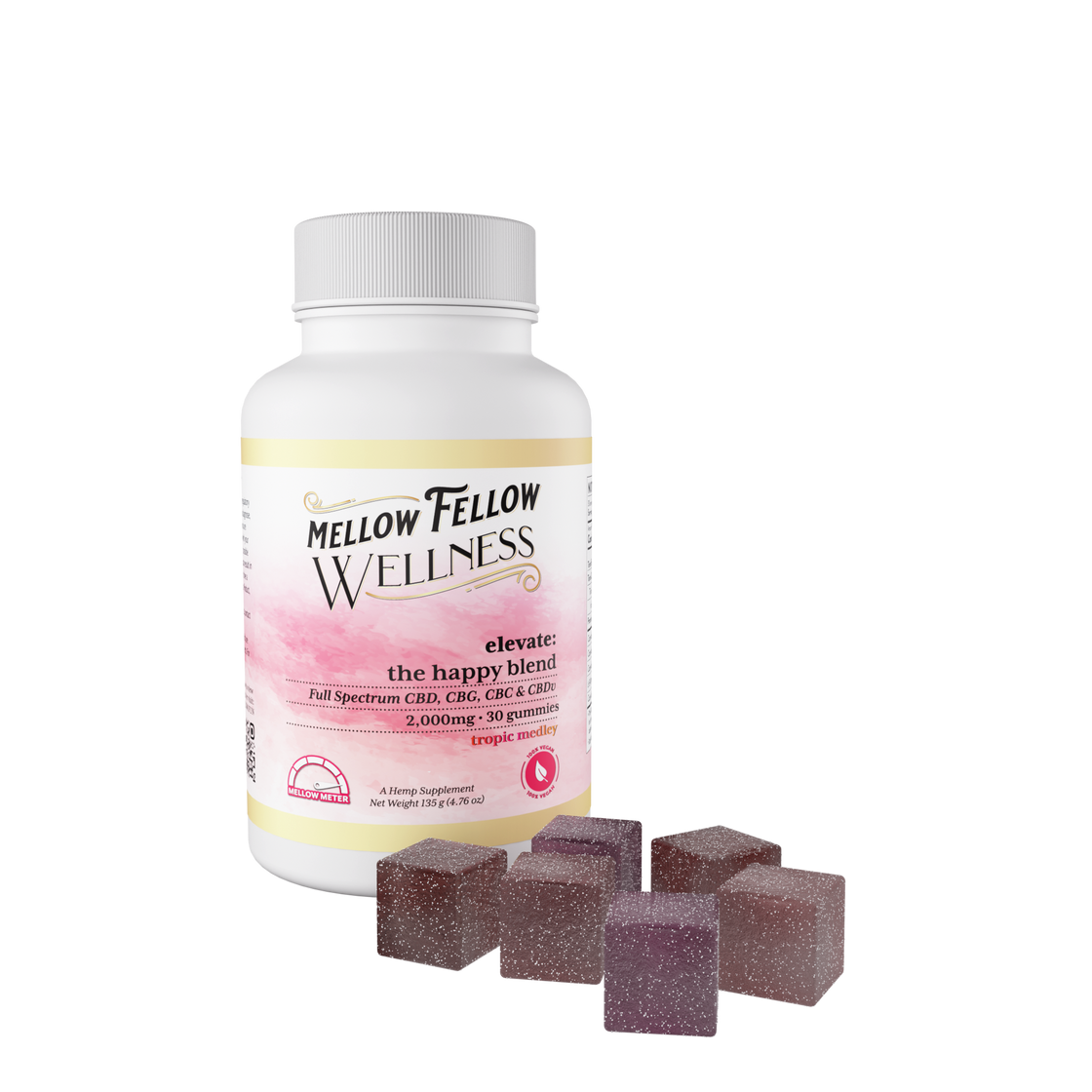 MELLOW FELLOW WELLNESS CBN + CBG + CBD TROPIC MEDLEY GUMMIES 30CT BOTTLE