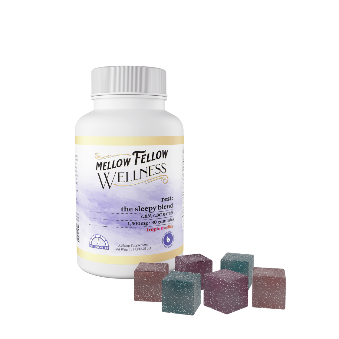 MELLOW FELLOW WELLNESS CBN + CBG + CBD TROPIC MEDLEY GUMMIES 30CT BOTTLE