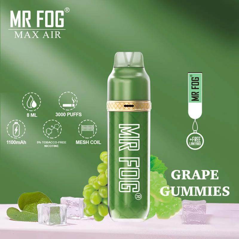 Mr Fog MAX AIR 8ML 3000 Puffs 1100mAh Prefilled Disposable Synthetic Nicotine Disposable With Mesh Coil Technology