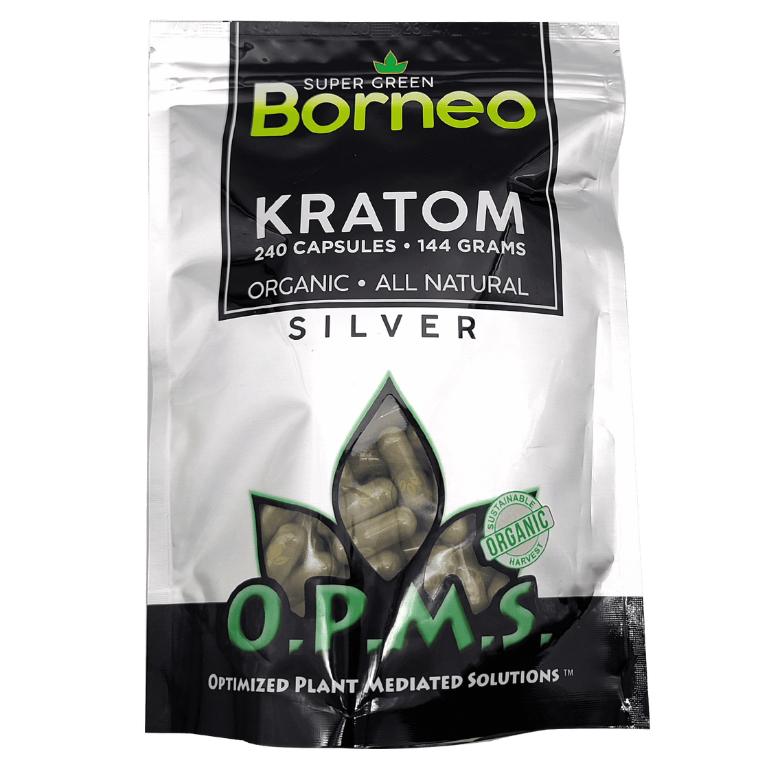 OPMS SILVER KRATOM (144 GRAMS) 240CT CAPSULES