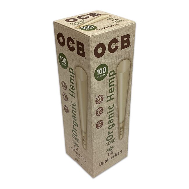 OCB UNBLEACHED 1 1/4 HEMP CONES 100CT/ BOX