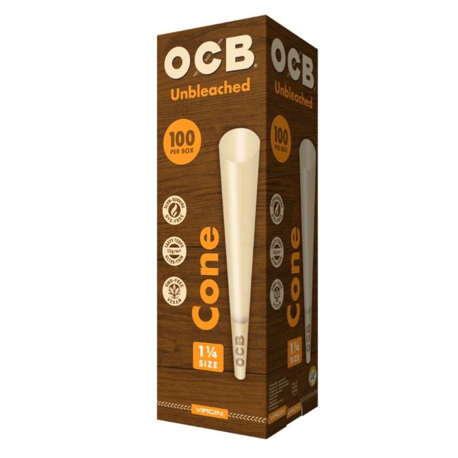 OCB UNBLEACHED 1 1/4 HEMP CONES 100CT/ BOX