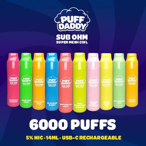 Puff Daddy 14ML 6000 Puffs 600mAh Prefilled Salt Nicotine Rechargeable Disposable Pod Device With Sub Ohm Super Mesh Coil