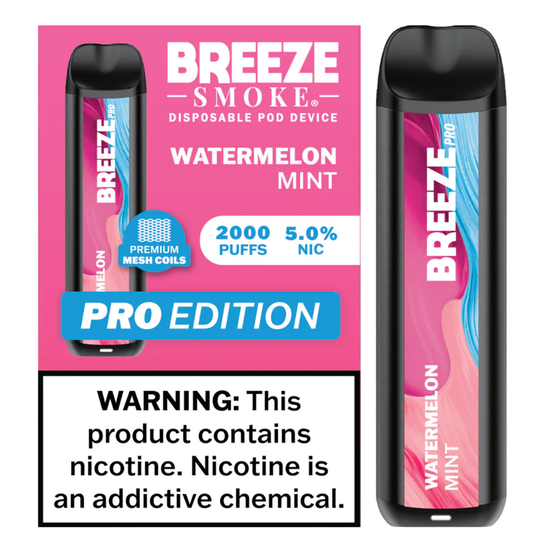 Breeze Smoke Pro Edition 6ML 2000 Puffs 1000mAh Prefilled Synthetic Nicotine Salt Pod Device With Mesh Coil Technology