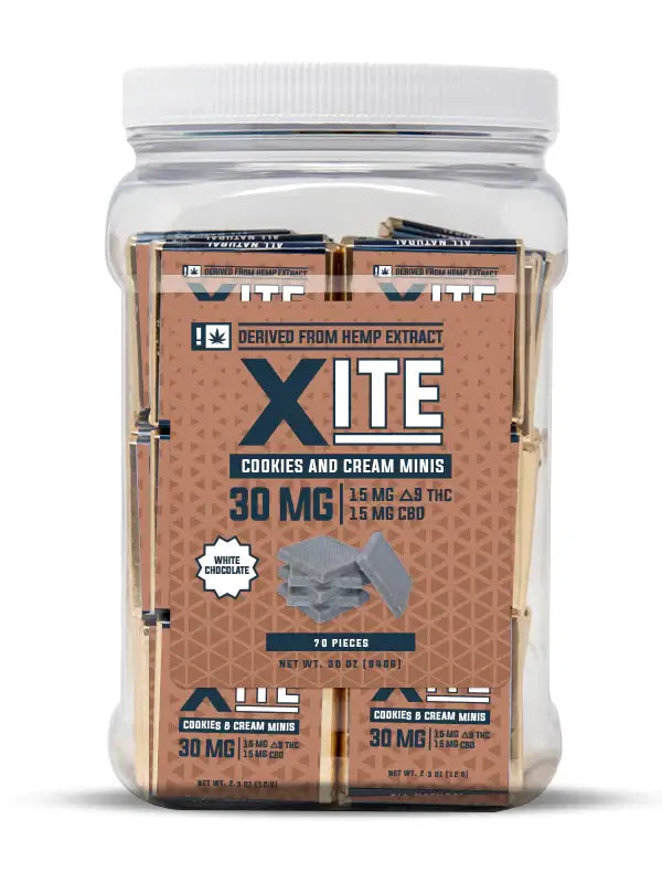 XITE DELTA 9 CHOCOLATE / TAFFY 30MG (70 PIECE / BOX) JAR