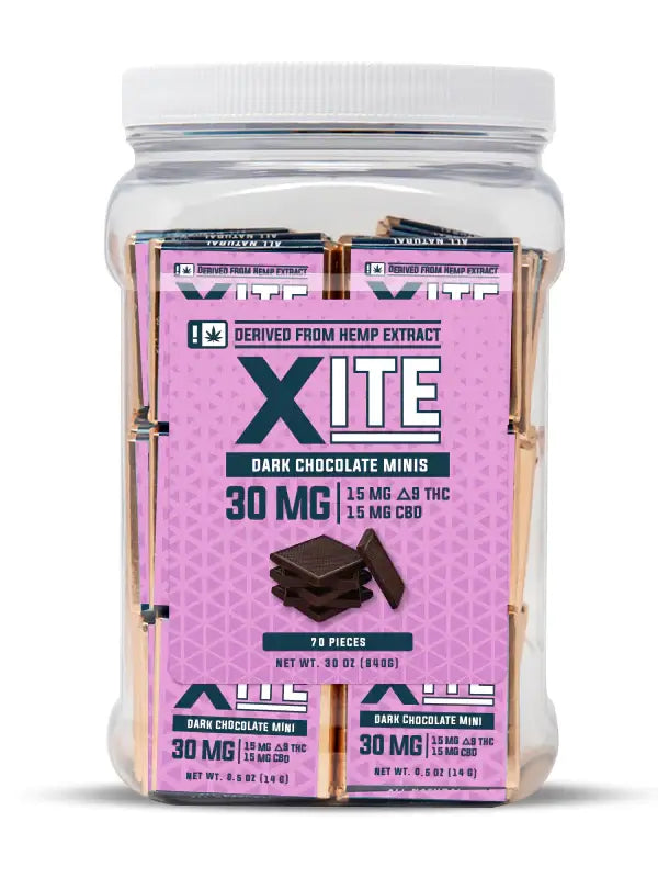 XITE DELTA 9 CHOCOLATE / TAFFY 30MG (70 PIECE / BOX) JAR