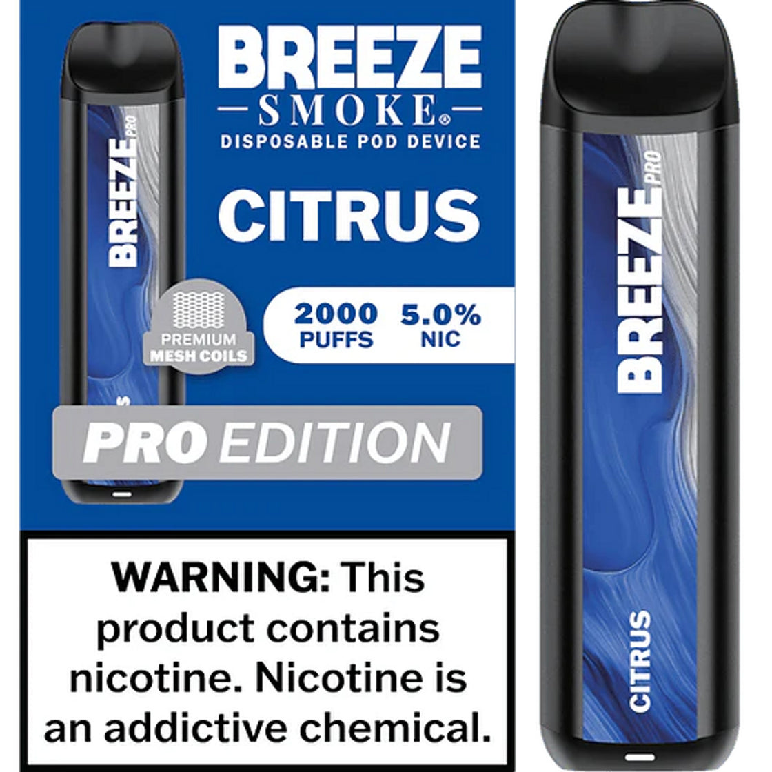 Breeze Smoke Pro Edition 6ML 2000 Puffs 1000mAh Prefilled Synthetic Nicotine Salt Pod Device With Mesh Coil Technology