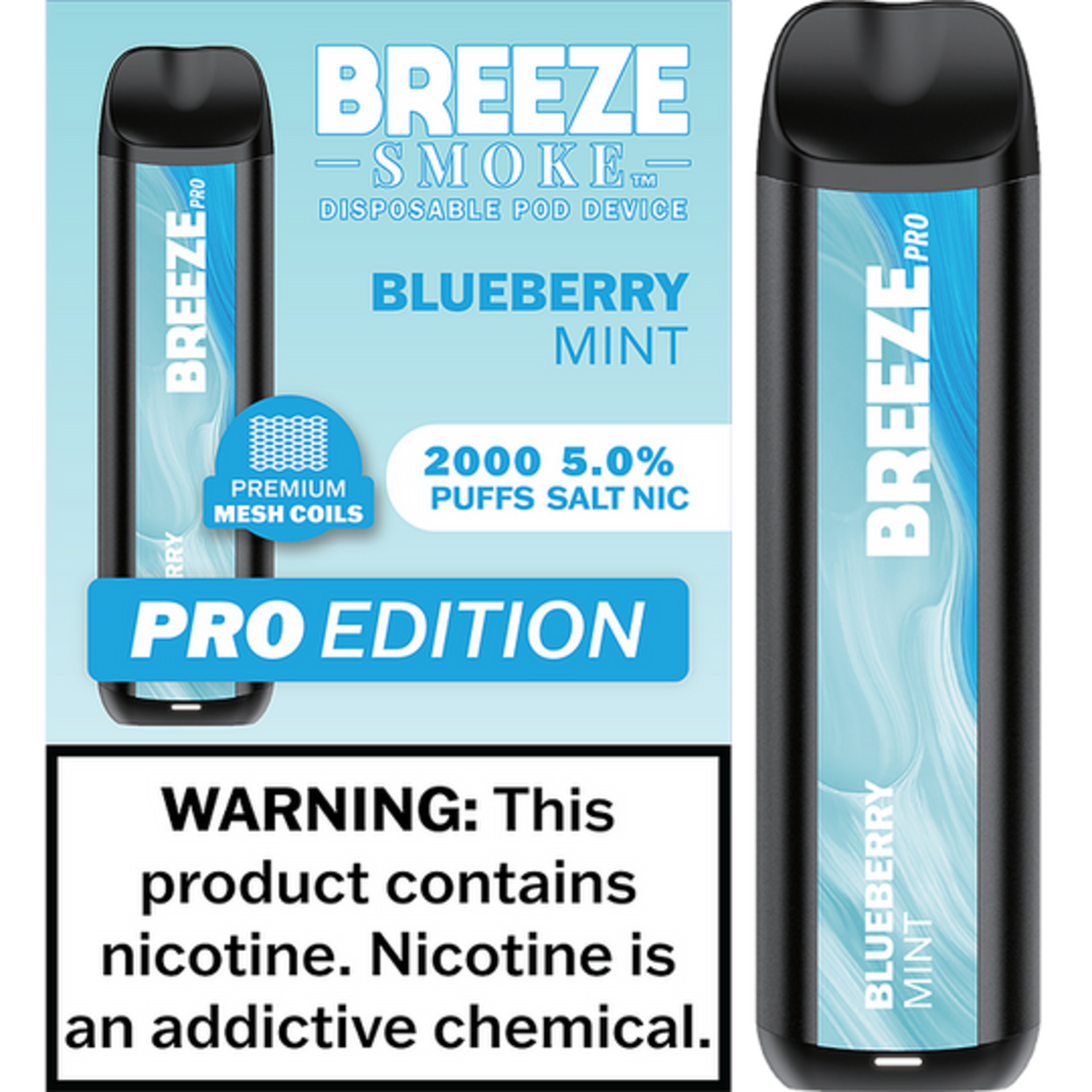 Breeze Smoke Pro Edition 6ML 2000 Puffs 1000mAh Prefilled Synthetic Nicotine Salt Pod Device With Mesh Coil Technology