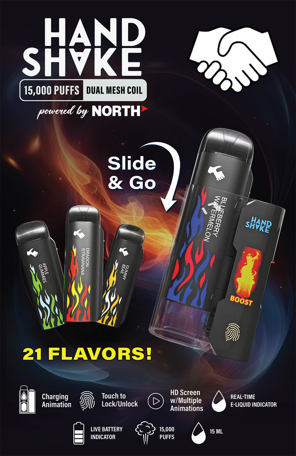 HAND SHAKE STARTER KIT BY NORTH 5% DISPOSABLE 15K PUFFS