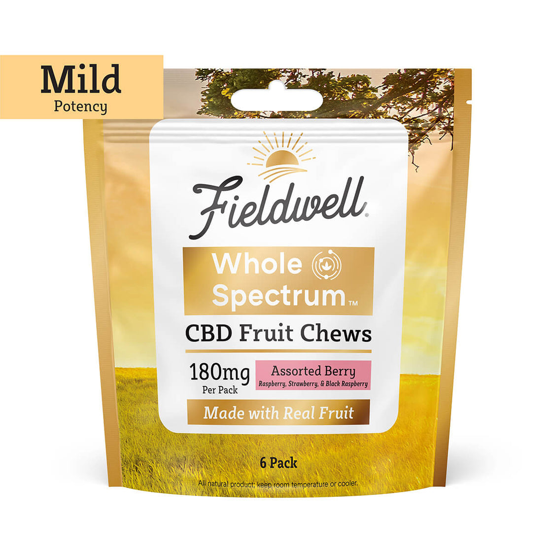 FIELDWELL WHOLE SPECTRUM CBD FRUIT CHEWS ASSORTED BERRY 180MG GUMMIES 6CT/ BAG