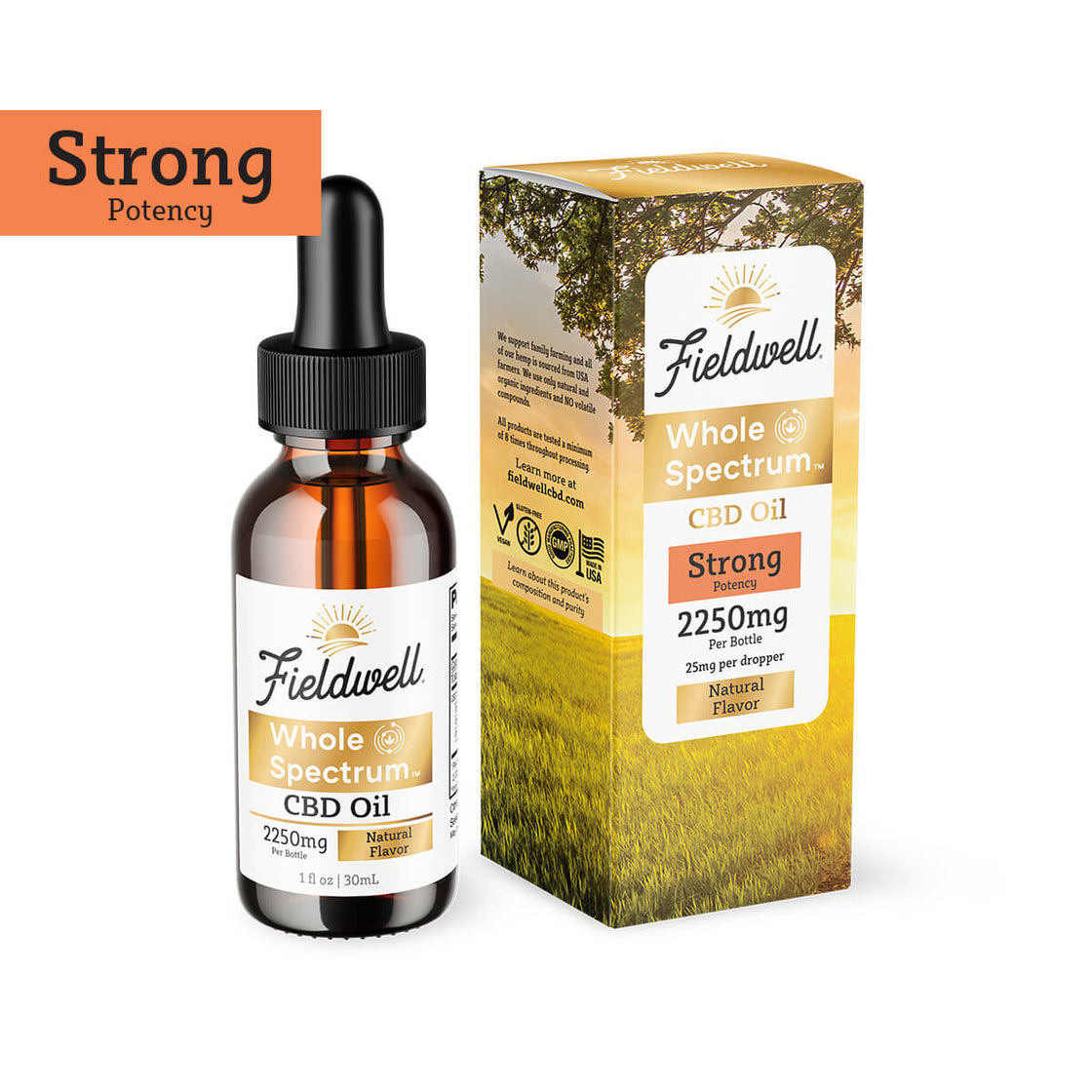 FIELDWELL WHOLE SPECTRUM CBD OIL STRONG 2250MG 1FL.OZ 30ML TINTURE BOTTLE